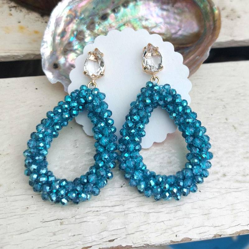 Perlenohrhänger, Glitzernde Ohrringe, Statement Ohrringe Blau, Hängende Trend Geschenke Frauen, Kristall Ohrstecker, Blaue Ohrringe von tinasschmuckestuecke