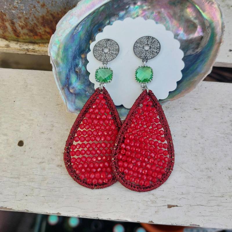 statement Ohrringe Rot, Große Leichte Ohrringe, Grosse Hängend, Rote Ohrringe, Boho Schmuck, Lange Rote Ohrringe, Bunte Hängend von tinasschmuckestuecke