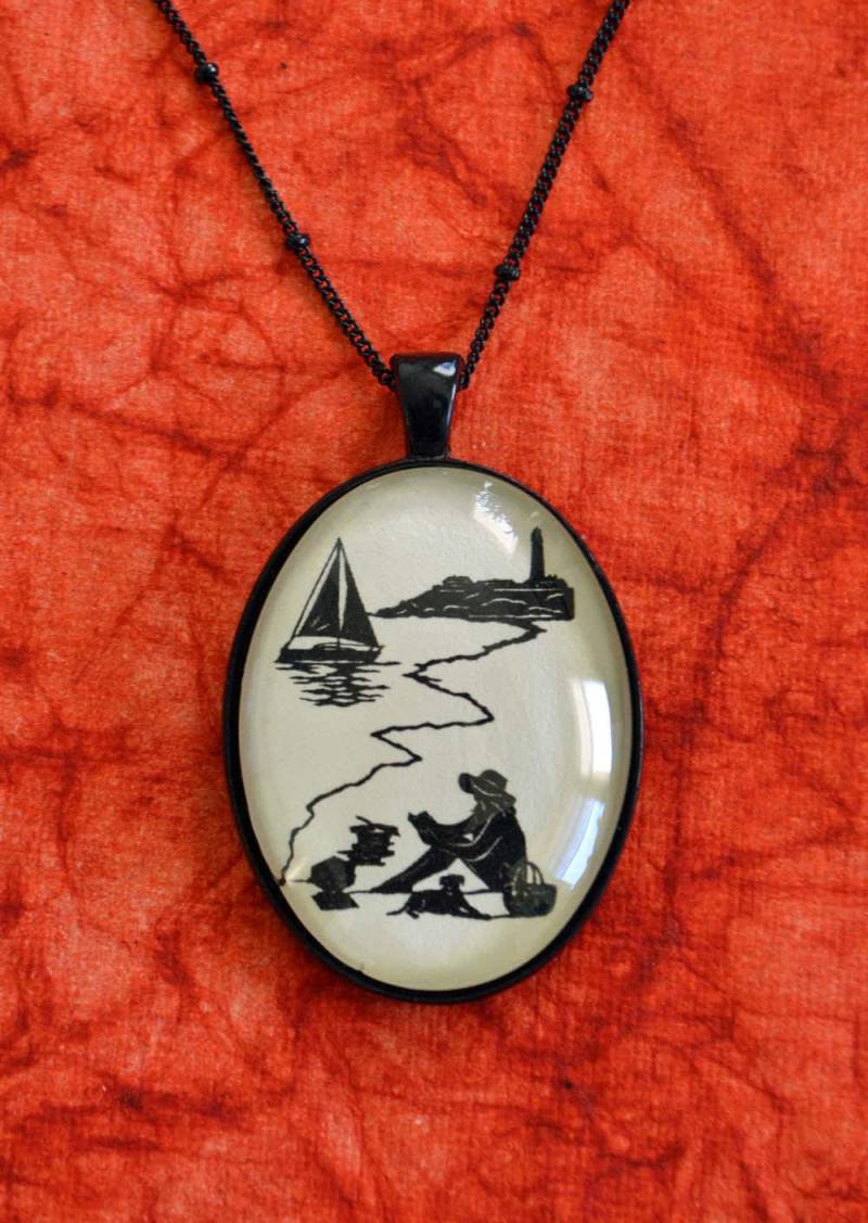 Am Nachmittag Lesung Am Strand Halskette, Anhänger An Kette - Silhouette Schmuck Am Nachmittag Lesung Am Strand Halskette, Anhänger An Kette - Silhouette Schmuck von tinatarnoff