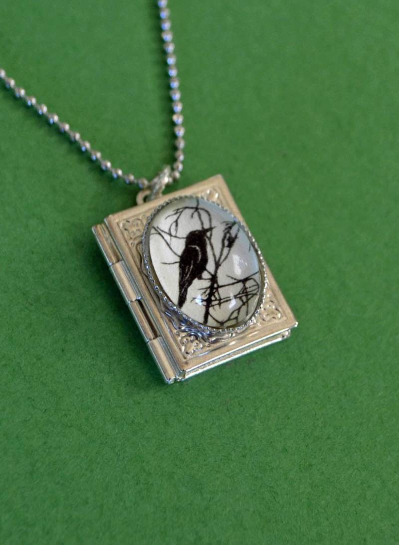 For The Love Of Crows Buch Locket Halskette, Anhänger An Kette - Silhouette Schmuck For The Love Of Crows Buch Locket Halskette, Anhänger An Kette - Silhouette Schmuck von tinatarnoff
