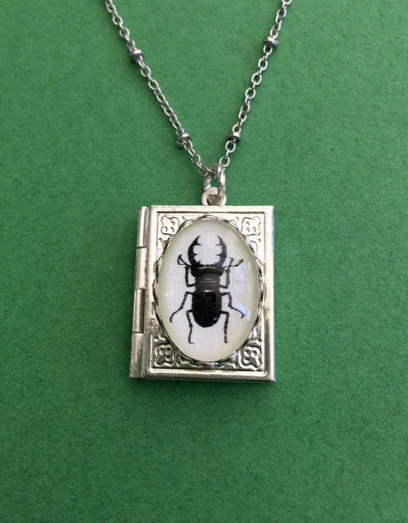Hirschkäfer Buch Medaillon Halskette, Anhänger An Kette - Silhouette Schmuck Hirschkäfer Buch Medaillon Halskette, Anhänger An Kette - Silhouette Schmuck von tinatarnoff