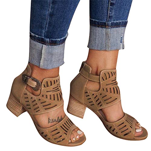Blockabsatz Sandalen Damen Ausgeschnitten Peep Toe Stiefeletten Gladiator Sandalen Sommer Schuhe von tinbarry