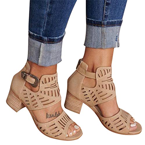 Blockabsatz Sandalen Damen Ausgeschnitten Peep Toe Stiefeletten Gladiator Sandalen Sommer Schuhe von tinbarry