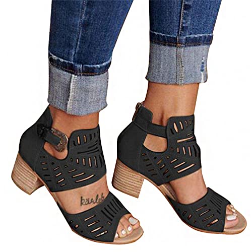 Blockabsatz Sandalen Damen Ausgeschnitten Peep Toe Stiefeletten Gladiator Sandalen Sommer Schuhe von tinbarry