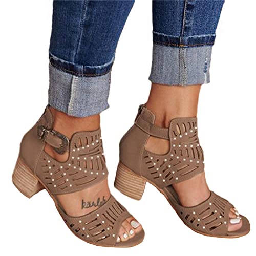 Blockabsatz Sandalen Damen Ausgeschnitten Peep Toe Stiefeletten Gladiator Sandalen Sommer Schuhe von tinbarry