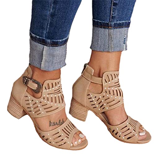 Blockabsatz Sandalen Damen Ausgeschnitten Peep Toe Stiefeletten Gladiator Sandalen Sommer Schuhe von tinbarry