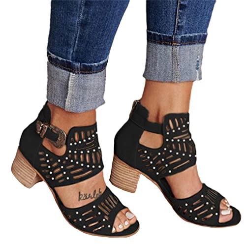 Blockabsatz Sandalen Damen Ausgeschnitten Peep Toe Stiefeletten Gladiator Sandalen Sommer Schuhe von tinbarry