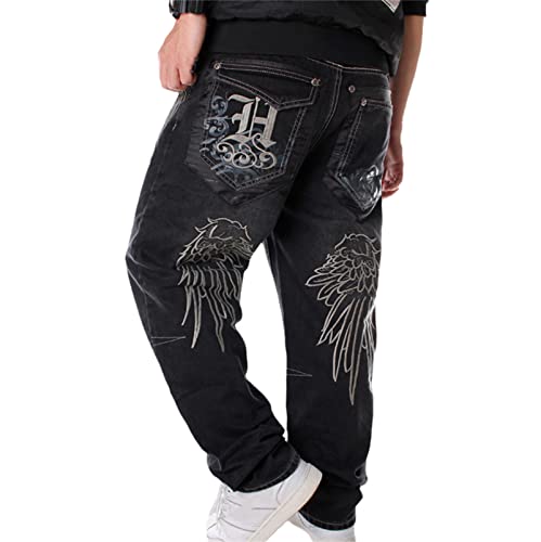 Cargohosen Herren Baggy Printed Jeans Hip Hop Teenager Junge Streetwear Y2K Hose Vintage Graffiti Drucken Loose Fit Denim Jeanshose Unisex Jeans mit Taschen von tinbarry