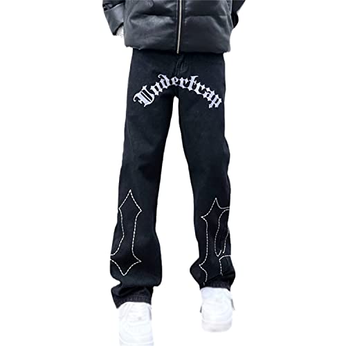 Cargohosen Herren Baggy Printed Jeans Hip Hop Teenager Junge Streetwear Y2K Hose Vintage Graffiti Drucken Loose Fit Denim Jeanshose Unisex Jeans mit Taschen von tinbarry