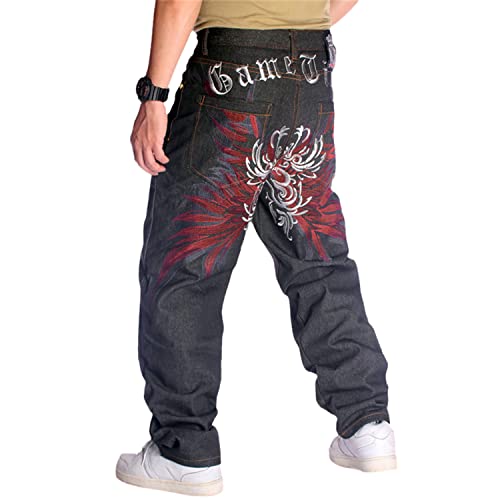 Cargohosen Herren Baggy Printed Jeans Hip Hop Teenager Junge Streetwear Y2K Hose Vintage Graffiti Drucken Loose Fit Denim Jeanshose Unisex Jeans mit Taschen von tinbarry