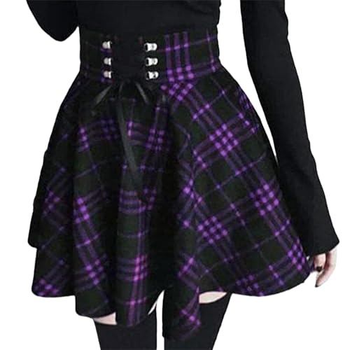 Röcke für Damen Vielseitige A Linie Rock Y2K Goth Faltenrock Hohe Taille Mini Rock Mit Schnüren Casual Tennisrock Tanzrock von tinbarry