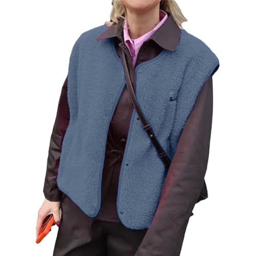 Weste Damen Fleeceweste Warm Mäntel Fellweste Ärmellos Damenweste Einfarbig Teddyfleece Jacke Herbstmantel Pelzjacke Elegant Westen Plüschweste Mit Taschen Herbst Winter von tinbarry