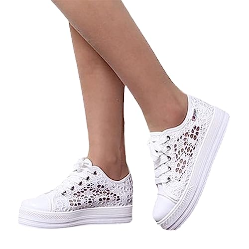 tinbarry Canvas Sneakers Damen Low-Cut Flache Bestickte Sneaker Spitze Atmungsaktive Stoffschuhe Elegante Frauen Schnürhalbschuhe Laufschuhe Outdoor Walkingschuhe Halbschuhe Herbst Schuhe von tinbarry