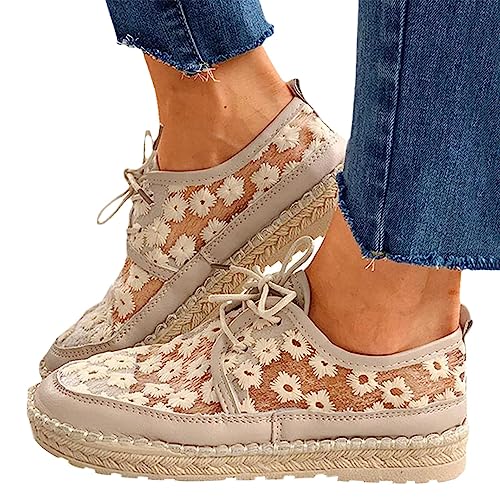tinbarry Canvas Sneakers Damen Low-Cut Flache Bestickte Sneaker Spitze Atmungsaktive Stoffschuhe Elegante Frauen Schnürhalbschuhe Laufschuhe Outdoor Walkingschuhe Halbschuhe Herbst Schuhe von tinbarry