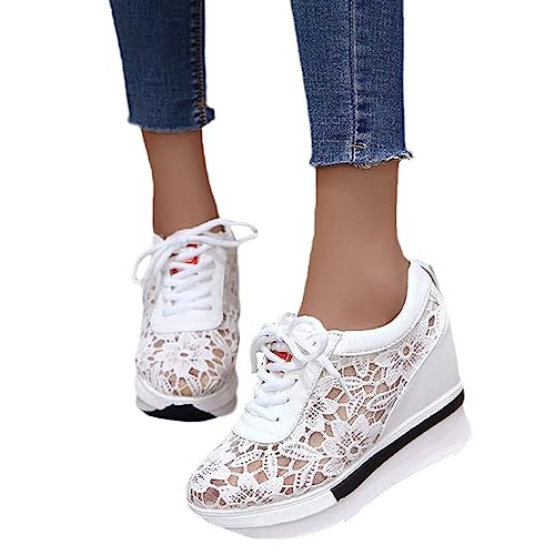 tinbarry Canvas Sneakers Damen Low-Cut Flache Bestickte Sneaker Spitze Atmungsaktive Stoffschuhe Elegante Frauen Schnürhalbschuhe Laufschuhe Outdoor Walkingschuhe Halbschuhe Herbst Schuhe von tinbarry