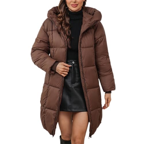 tinbarry Damen Daunenjacke Lang Warm Winterjacke Reißverschluss Daunenmantel Steppmantel mit Kapuze Winddicht Jacke mit Taschen Outdoor Pufferjacke von tinbarry