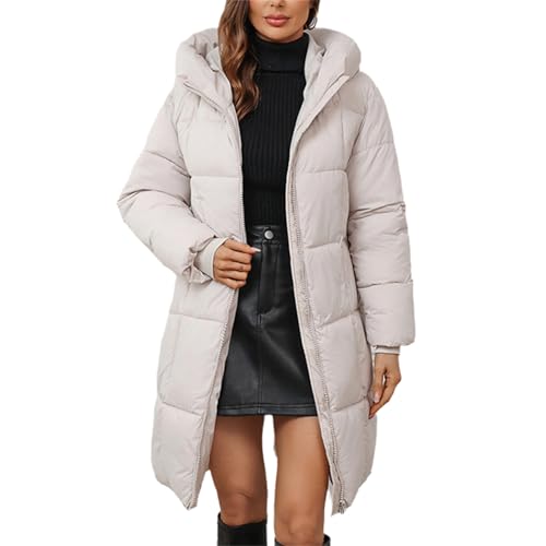 tinbarry Damen Daunenjacke Lang Warm Winterjacke Reißverschluss Daunenmantel Steppmantel mit Kapuze Winddicht Jacke mit Taschen Outdoor Pufferjacke von tinbarry