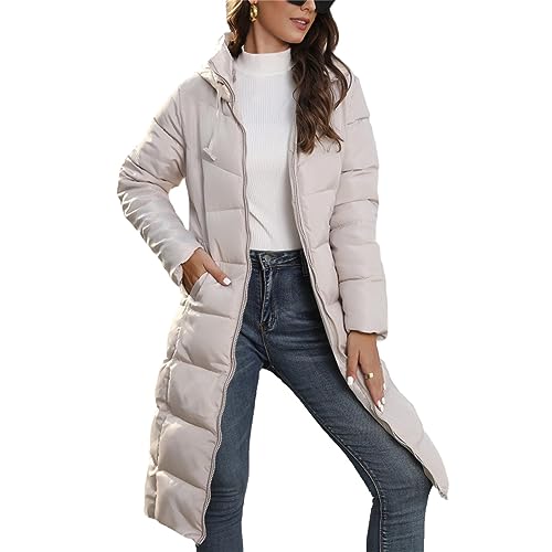 tinbarry Damen Daunenjacke Lang Warm Winterjacke Reißverschluss Daunenmantel Steppmantel mit Kapuze Winddicht Jacke mit Taschen Outdoor Pufferjacke von tinbarry