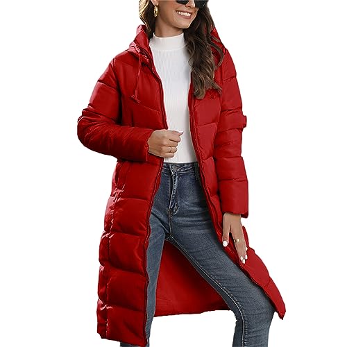 tinbarry Damen Daunenjacke Lang Warm Winterjacke Reißverschluss Daunenmantel Steppmantel mit Kapuze Winddicht Jacke mit Taschen Outdoor Pufferjacke von tinbarry