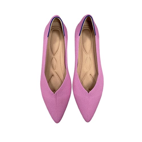 Damen Flache Schuhe Ballerinas Spitzer Zehenbereich Slip On Knit Kleid Elegante und Bequem Frau Klassische Schuhe von tinbarry