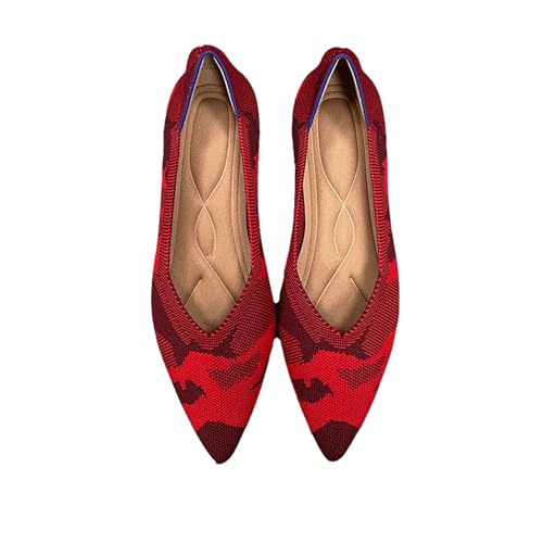 tinbarry Damen Flache Schuhe Ballerinas Schuhe Spitzer Zehenbereich Slip On Knit Kleid Schuhe Elegante und Bequem Schuhe Frau Klassische Schuhe von tinbarry