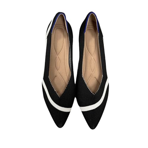 tinbarry Damen Flache Schuhe Ballerinas Schuhe Spitzer Zehenbereich Slip On Knit Kleid Schuhe Elegante und Bequem Schuhe Frau Klassische Schuhe von tinbarry