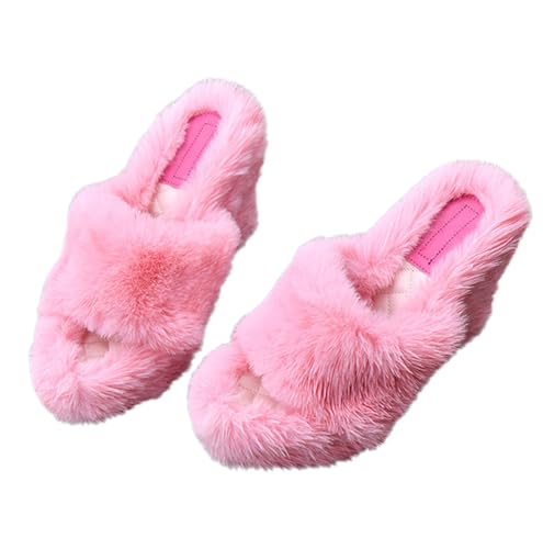 tinbarry Damen Flip Flop Kunstfell Slipper Hausschuhe Offene Zehe Plüsch Keilabsatz Hausschuhe Flauschig Slippers Indoor Pantoffe von tinbarry