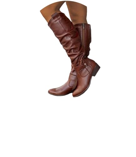 tinbarry Damen Kniestiefel Wildleder Langschaftstiefel Elegante Warme Winterstiefel Kniehohe Ritter Stiefel Cowboystiefel mit Reissverschluss Blockabsatz Stiefel mit Niedrigem Absatz von tinbarry
