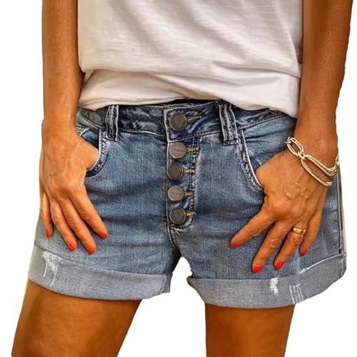 tinbarry Damen Kurze Jeans Bermuda Shorts Sommer Jeansshorts High Waist Denim Kurze Hose Strecken Zerrissen Roher Saum Denim Kurze Jeans Party Clubwear von tinbarry