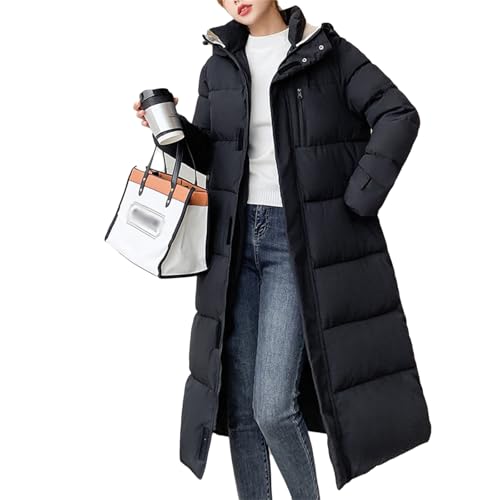tinbarry Damen Lang Daunenmantel mit Kapuze Warm Steppmantel Outdoor Mantel mit Taschen Winter Reißverschluss Jacke von tinbarry
