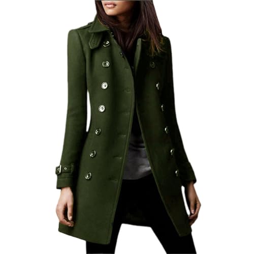 tinbarry Damen Mantel Trenchcoat Langarm Wollmantel Revers Button Lange Jacke Warm Wintermantel Elegant Winddicht Wolljacke mit Taschen Slim Fit Outwear von tinbarry