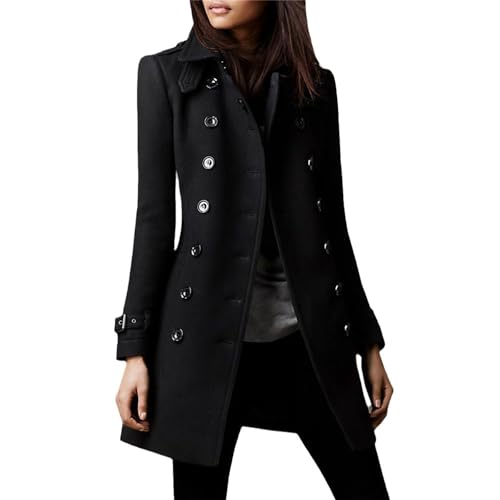 tinbarry Damen Mantel Trenchcoat Langarm Wollmantel Revers Button Lange Jacke Warm Wintermantel Elegant Winddicht Wolljacke mit Taschen Slim Fit Outwear von tinbarry