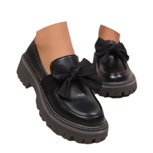 tinbarry Damen Mary Jane Loafer Flach Schuhe Plateauschuh Halbschuhe Lackschuhe Tanzschuhe Brautschuhe Abendschuhe Mit Bogen von tinbarry