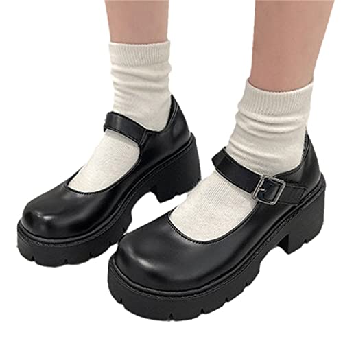 tinbarry Damen Plattform Mary Jane Schuhe High Heels Gothic Plattform Frauen Pumps Schuhe Runde Zehen Wohnungen Flacher Mund Gothic Schuhe Lackleder Süße Lolita Prinzessin Schuhe von tinbarry