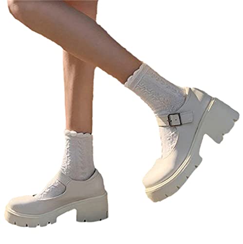 tinbarry Damen Plattform Mary Jane Schuhe High Heels Gothic Plattform Frauen Pumps Schuhe Runde Zehen Wohnungen Flacher Mund Gothic Schuhe Lackleder Süße Lolita Prinzessin Schuhe von tinbarry