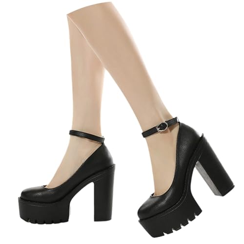 tinbarry Damen Plattform Mary Jane Schuhe High Heels Gothic Plattform Frauen Pumps Schuhe Runde Zehen Wohnungen Flacher Mund Gothic Schuhe Lackleder Süße Lolita Prinzessin Schuhe von tinbarry