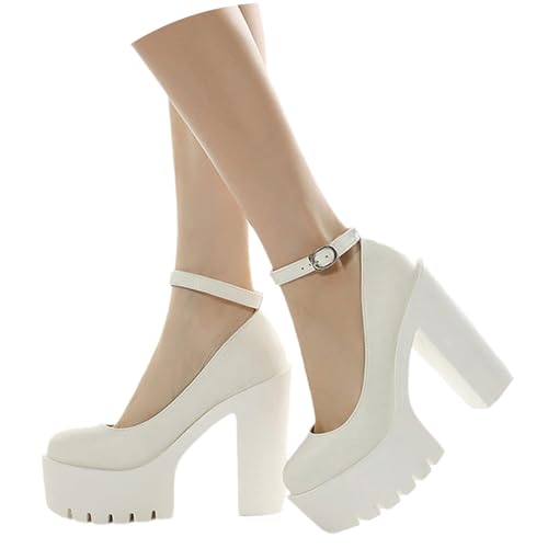 tinbarry Damen Plattform Mary Jane Schuhe High Heels Gothic Plattform Frauen Pumps Schuhe Runde Zehen Wohnungen Flacher Mund Gothic Schuhe Lackleder Süße Lolita Prinzessin Schuhe von tinbarry