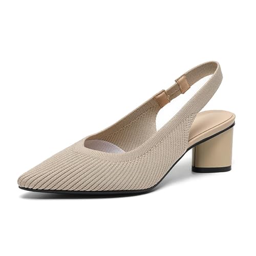 Damen Sandalen Slingback Pumps Spitz Schuhe Stricken Sommerschuhe Blockabsatz Pantoletten Mit Absatz von tinbarry