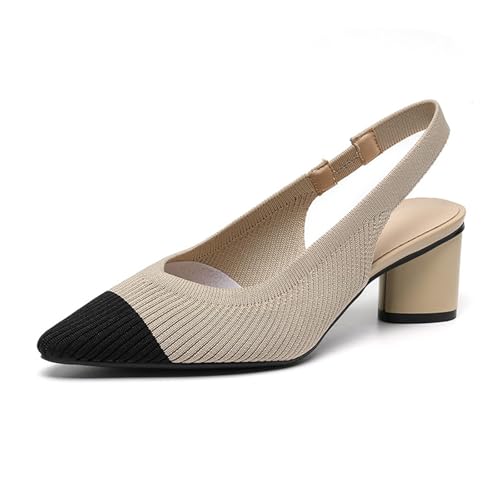 Damen Sandalen Slingback Pumps Spitz Schuhe Stricken Sommerschuhe Blockabsatz Pantoletten Mit Absatz von tinbarry