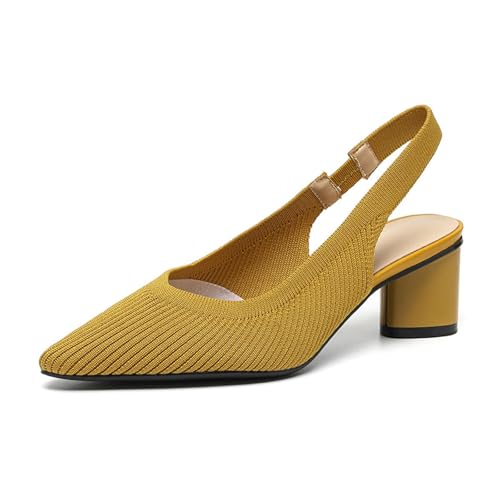 Damen Sandalen Slingback Pumps Spitz Schuhe Stricken Sommerschuhe Blockabsatz Pantoletten Mit Absatz von tinbarry