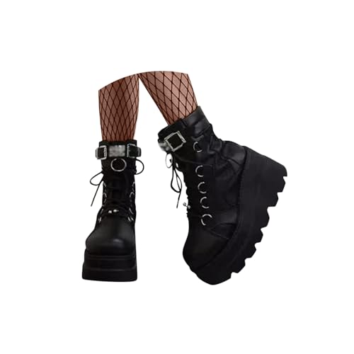 tinbarry Damen Stiefel Winterstiefel Schuhe Schnürstiefel Reißverschluss Gothic Vintage Stiefeletten Schuhe Plateau Stiefel Chunky Heel Schuhe Blockasbsatz Boots von tinbarry