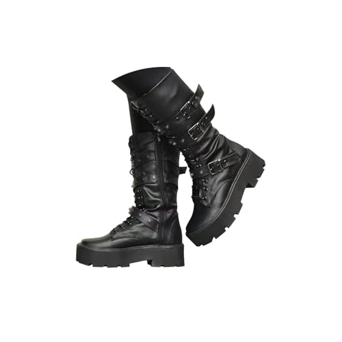 tinbarry Damen Stiefel Winterstiefel Schuhe Schnürstiefel Reißverschluss Gothic Vintage Stiefeletten Schuhe Plateau Stiefel Chunky Heel Schuhe Blockasbsatz Boots von tinbarry