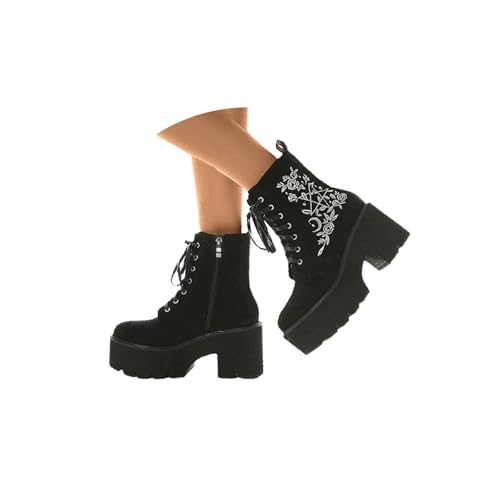 tinbarry Damen Stiefel Winterstiefel Schuhe Schnürstiefel Reißverschluss Gothic Vintage Stiefeletten Schuhe Plateau Stiefel Chunky Heel Schuhe Blockasbsatz Boots von tinbarry