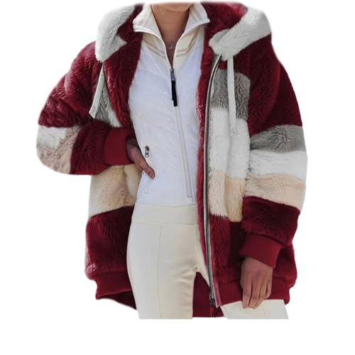 tinbarry Damen Teddy Fleecejacke Plüschjacke mit Kapuze Winterjacke Kapuzenpullover Sherpa Jacket Teddy Mantel Warm Oberteil Elegant Hoodie Sweatshirt Herbst Winter von tinbarry