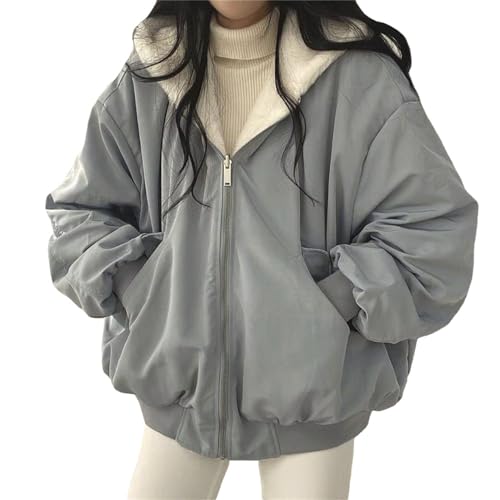 tinbarry Damen Winterjacke Baggy Doppelseitige Parka Warm Plüsch Wendejacke Fleece Gefütterter Jacke mit Kapuze Auf Beiden Seiten Parka Zip Dick Langarm Outdoorjacke von tinbarry