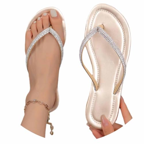 tinbarry Flach Flip Flops Damen Sommer Sandalen Zehentrenner Badesandale Sandaletten mit Strass Glitzer Hausschuhe Strand Outdoor Sommerschuhe Elegante von tinbarry