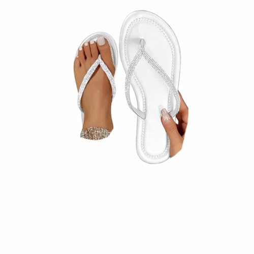 tinbarry Flach Flip Flops Damen Sommer Sandalen Zehentrenner Badesandale Sandaletten mit Strass Glitzer Hausschuhe Strand Outdoor Sommerschuhe Elegante von tinbarry