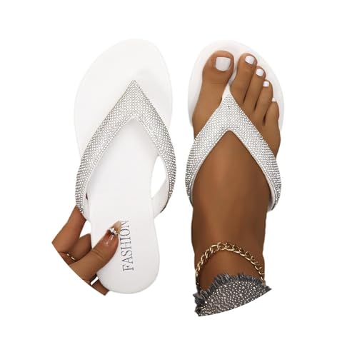 tinbarry Flach Flip Flops Damen Sommer Sandalen Zehentrenner Badesandale Sandaletten mit Strass Glitzer Hausschuhe Strand Outdoor Sommerschuhe Elegante von tinbarry