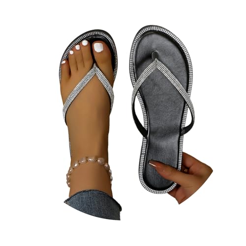 tinbarry Flach Flip Flops Damen Sommer Sandalen Zehentrenner Badesandale Sandaletten mit Strass Glitzer Hausschuhe Strand Outdoor Sommerschuhe Elegante von tinbarry