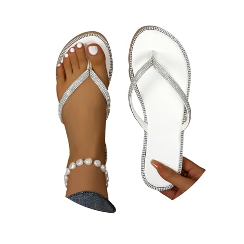 tinbarry Flach Flip Flops Damen Sommer Sandalen Zehentrenner Badesandale Sandaletten mit Strass Glitzer Hausschuhe Strand Outdoor Sommerschuhe Elegante von tinbarry
